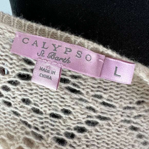 CALYPSO Cashmere Diamond Knit Sweater V-Neckline Long Sleeve Beige Size L Large - Picture 7 of 9